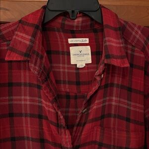 American Eagle Outfitters Red and Black Plaid Flannel Shirt